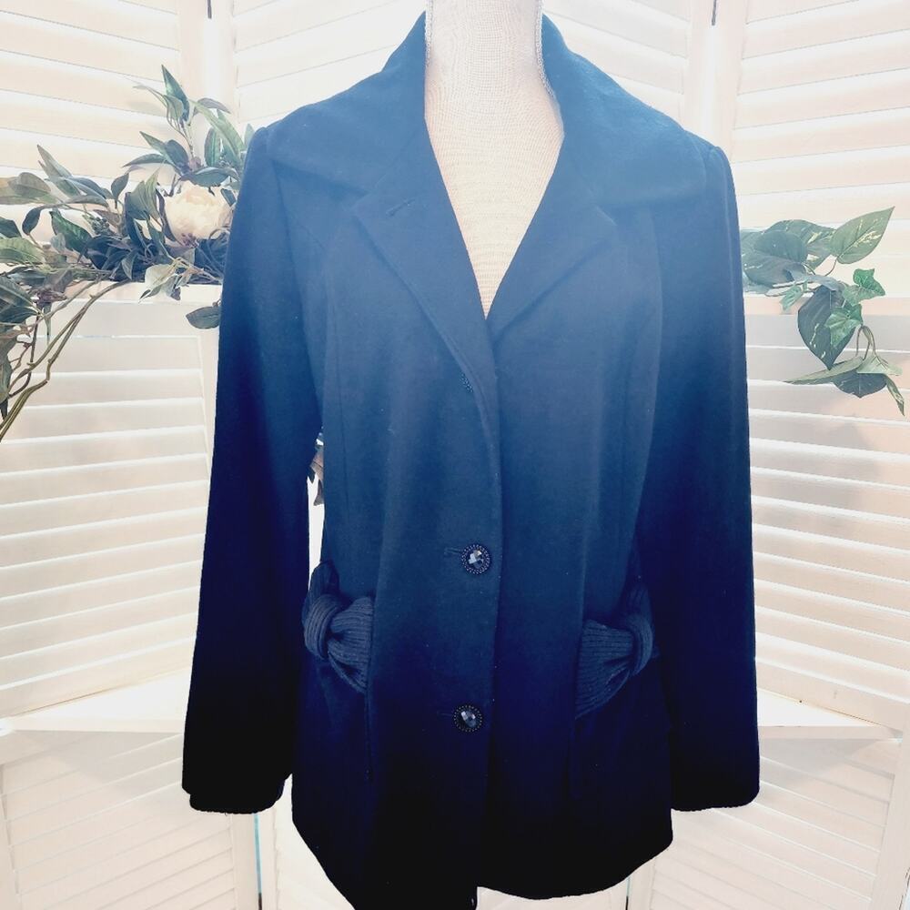 BETSEY JOHNSON BLACK BOW JACKET WITH ACCENT POCKETS & ANIMAL PRINT LINING 12